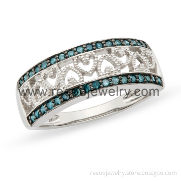Aquamarine Color Heart Ring, Sterling Silver Antique Rings